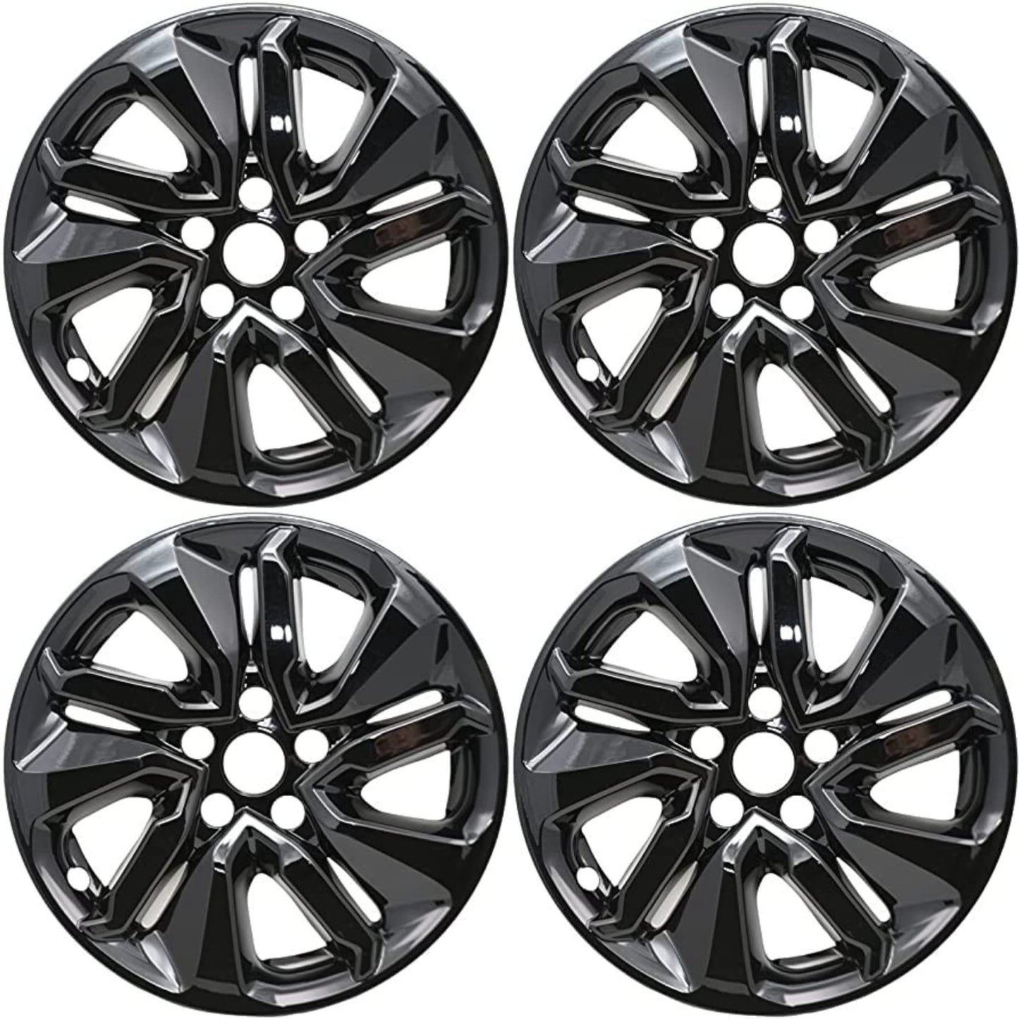 New Wheel Skins Covers Fits 2018-2021 Honda Accord LX; 17 Inch; 5 Split Spoke; Painted; Gloss Black; Automotive Grade ABS; Set of 4; Fits Over and Into OEM Wheel