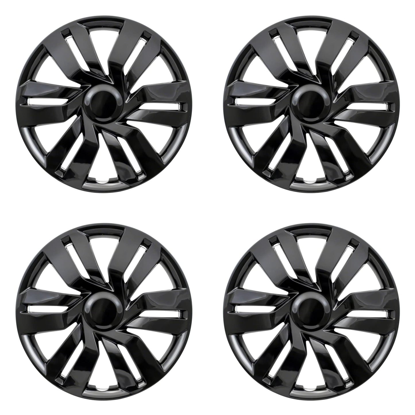 New Wheel Covers Hubcaps Fits 2015-2019 Honda Fit; 15 Inch; 6 Double Spoke; Gloss Black; Plastic; Set of 4