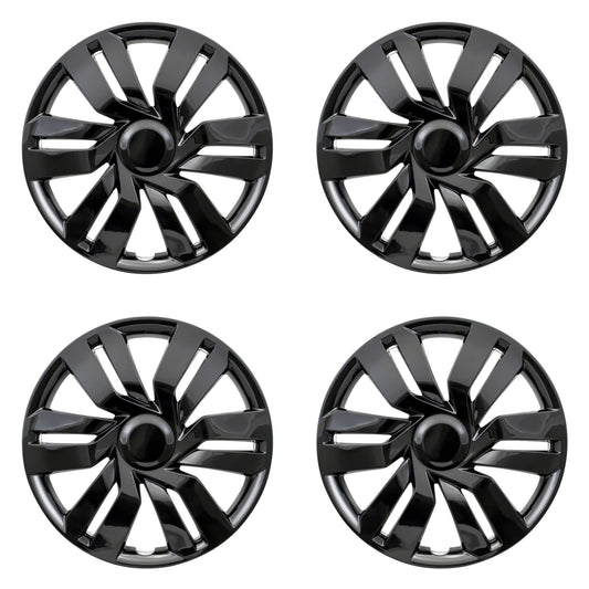 New Wheel Covers Hubcaps Fits 2015-2019 Honda Fit; 15 Inch; 6 Double Spoke; Gloss Black; Plastic; Set of 4