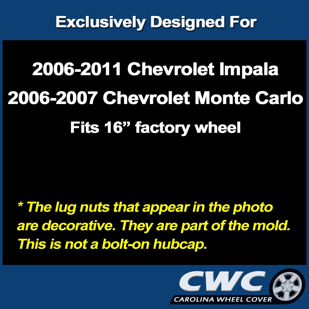 Premium Replica Hubcap, Replacement for Chevrolet Impala 2006-2011, Monte Carlo 2006-2007, 16-inch Wheel Cover (1-Piece)