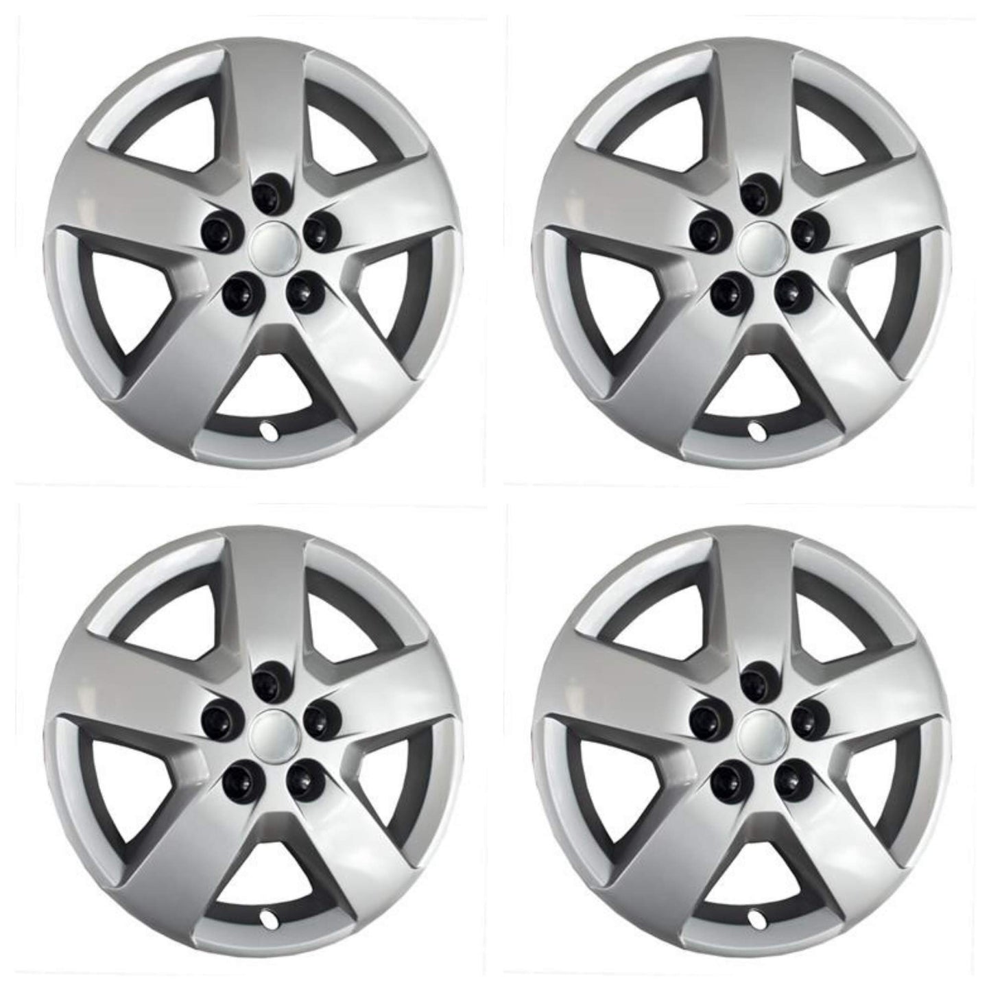 New Wheel Covers Hubcaps Replacements Fits 2008 Chevrolet Malibu / 2007-2011 Chevrolet HHR; 16 Inch; 5 Spoke; Silver Color; Plastic; Set of 4; Lug Covers
