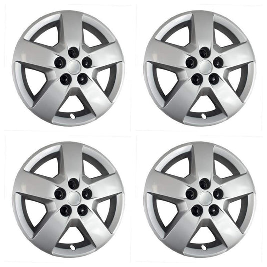 New Wheel Covers Hubcaps Replacements Fits 2008 Chevrolet Malibu / 2007-2011 Chevrolet HHR; 16 Inch; 5 Spoke; Silver Color; Plastic; Set of 4; Lug Covers