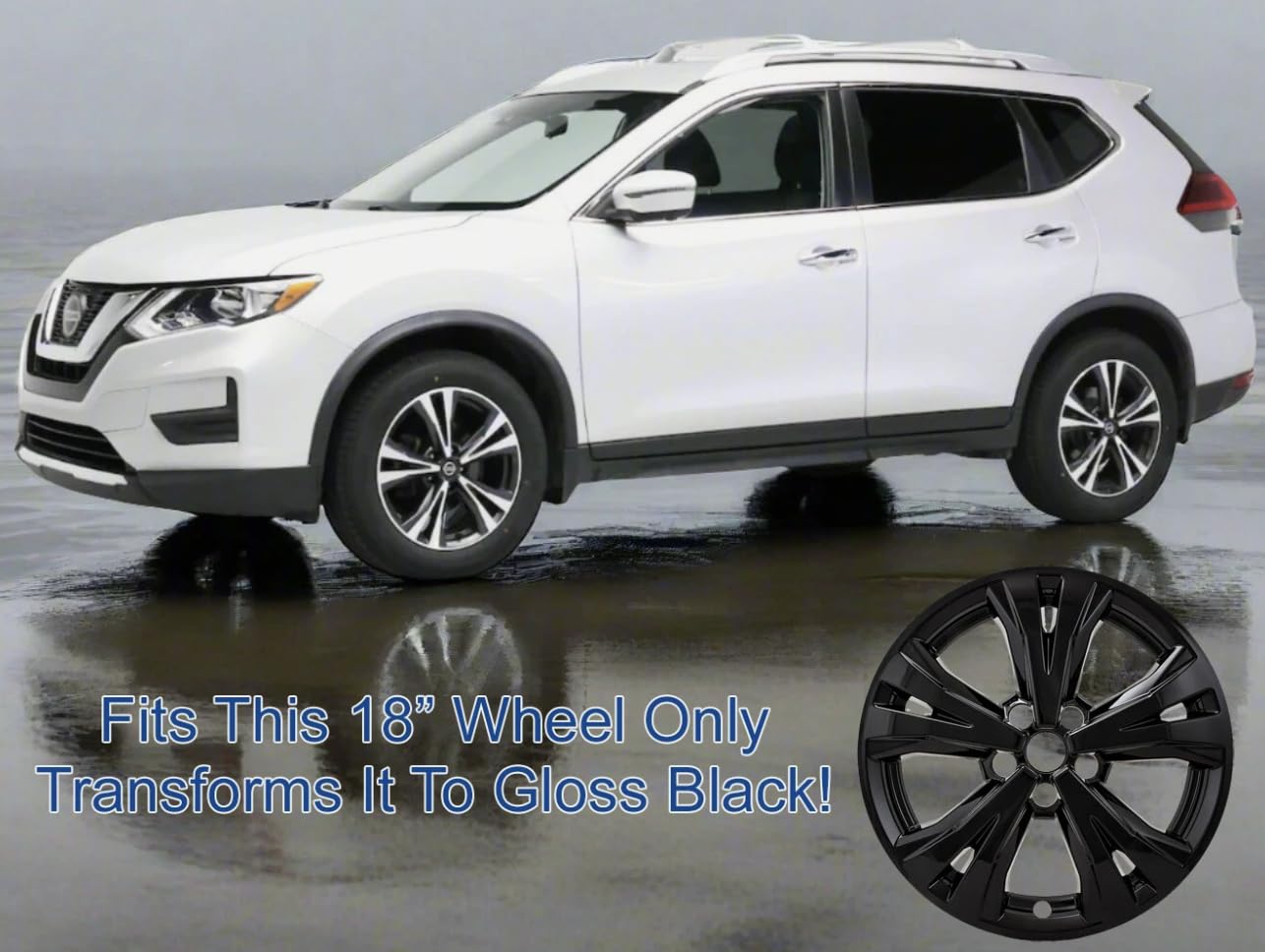 18" Gloss Black Wheel Skins Set of 4 – Fits 2017-2020 Nissan Rogue SV/SL w/ 10-Spoke OEM 18" Alloy Wheels – Snap-On ABS Covers (No Center Caps)