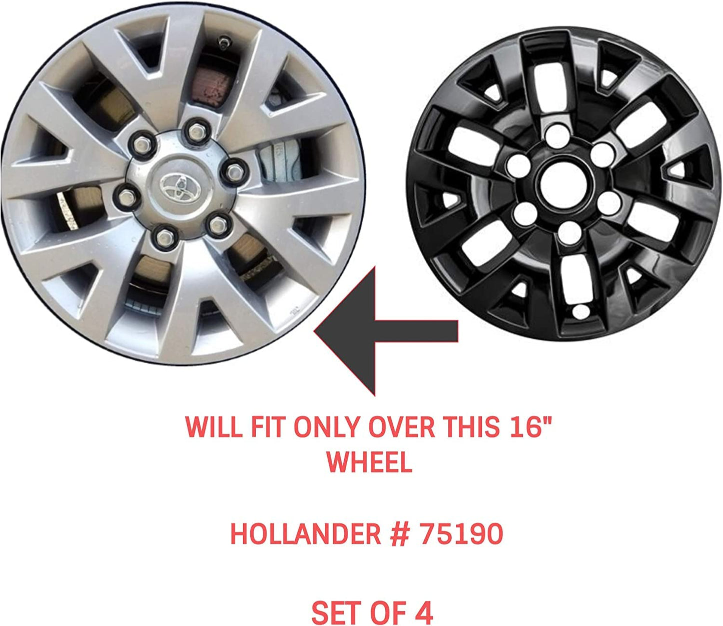 New Wheel Skin Covers Fits 2016-2020 Toyota Tacoma; 16 Inch; 6 V Spoke; Gloss Black; ABS Plastic; Set of 4