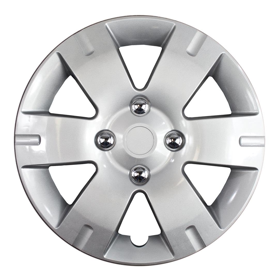 New Wheel Covers Hubcaps Replacements Fits 2007-2012 Nissan Sentra; 15 Inch; 6 Spoke; Silver Color; Plastic; Set of 4; Standard Leg