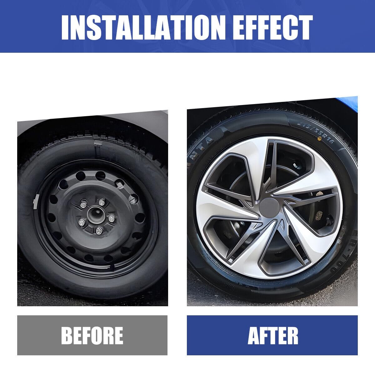 Hubcaps Replica, Replacement for Honda Civic 2019-2021, 16-inch Replica Silver and Charcoal, Wheel Covers (4 Pieces) 55103