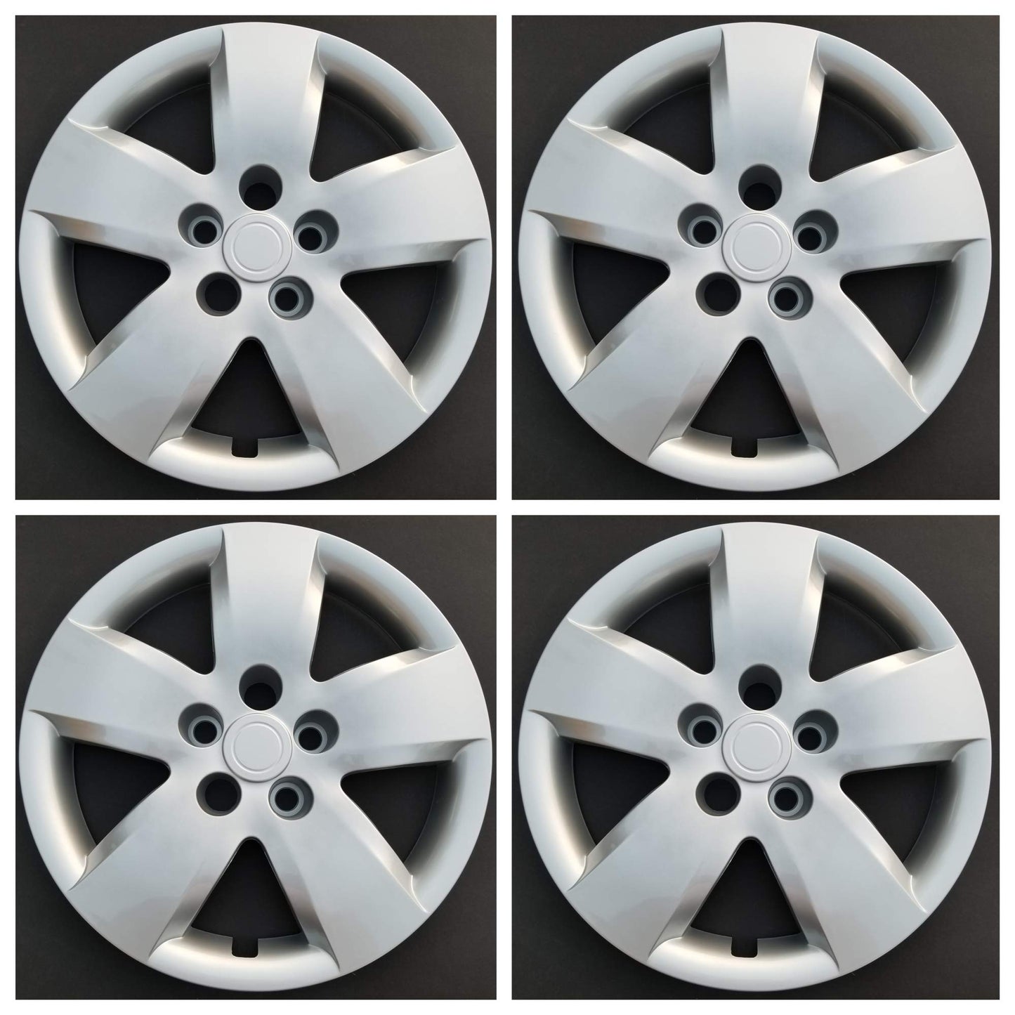 New Wheel Covers Replacements Fits 2007-2008 Nissan Altima; 16 Inch; 5 Spoke; Silver Color; Plastic; Set of 4; Bolt On
