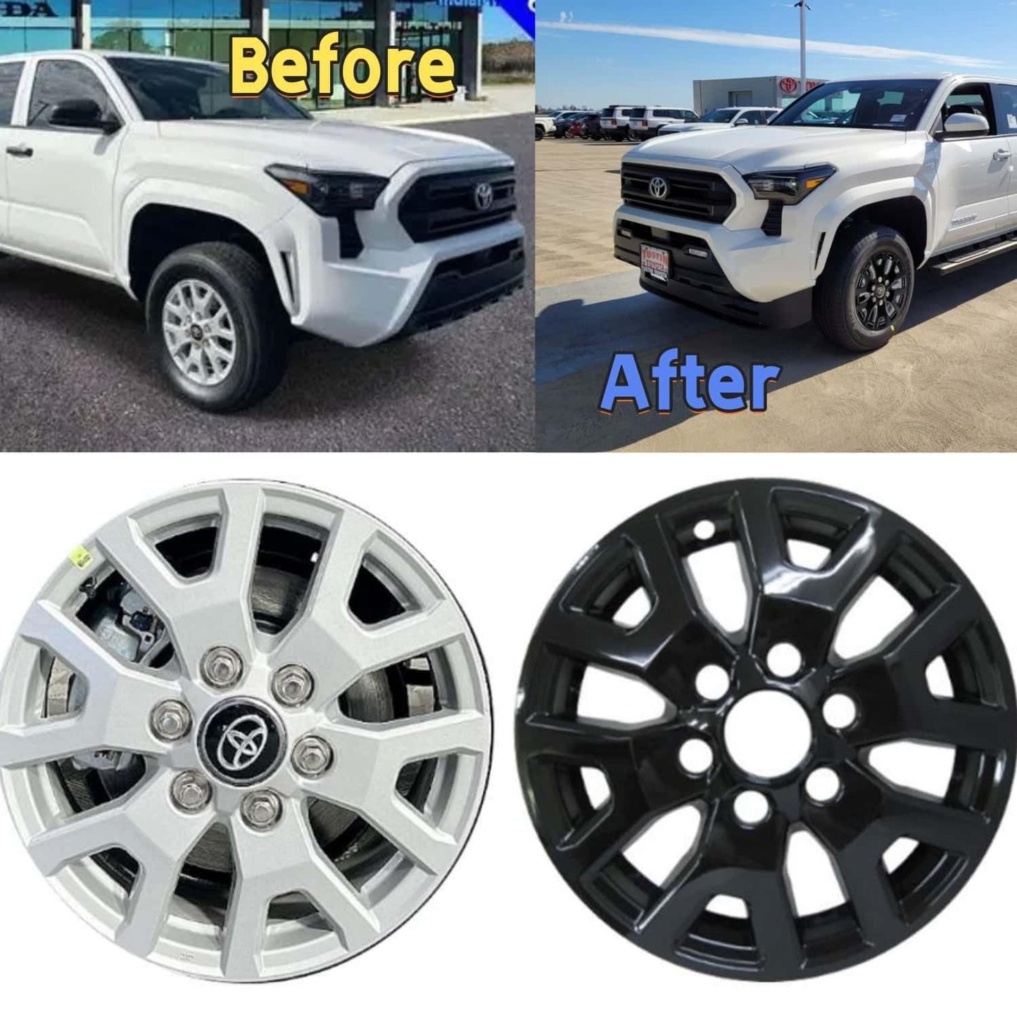 Gloss Black Wheel Skins, 17 Inch Snap-On Covers for Toyota Tacoma SR5 2024-2025, 4-Piece Set