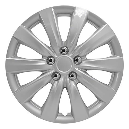 Wheel Covers Hubcaps; 16 Inch; 10 Spoke; Silver Color; Plastic; Set of 4; Standard Leg