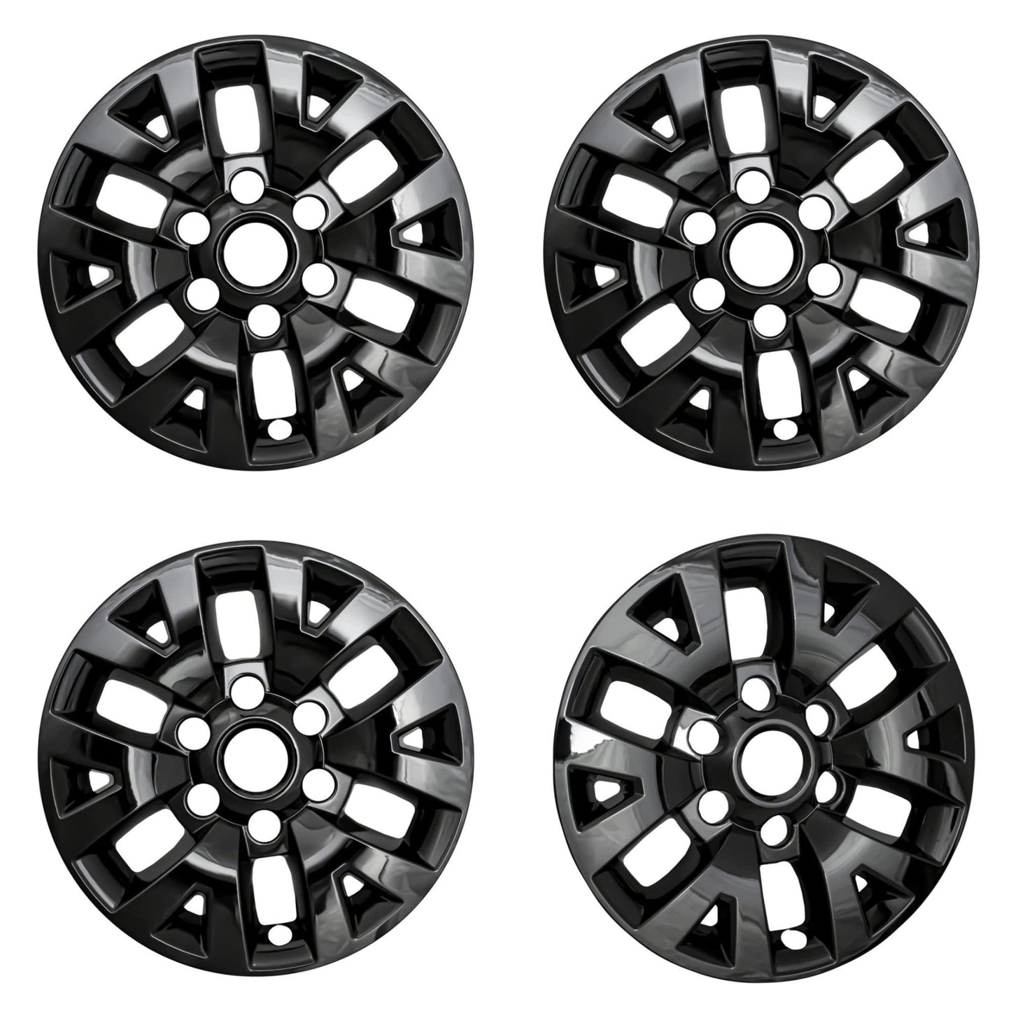 New Wheel Skin Covers Fits 2016-2020 Toyota Tacoma; 16 Inch; 6 V Spoke; Gloss Black; ABS Plastic; Set of 4