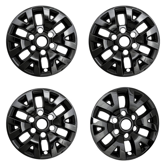 New Wheel Skin Covers Fits 2016-2020 Toyota Tacoma; 16 Inch; 6 V Spoke; Gloss Black; ABS Plastic; Set of 4