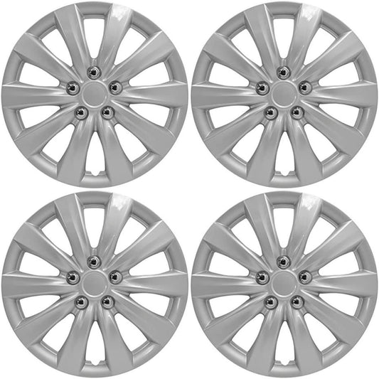 Wheel Covers Hubcaps; 16 Inch; 10 Spoke; Silver Color; Plastic; Set of 4; Standard Leg
