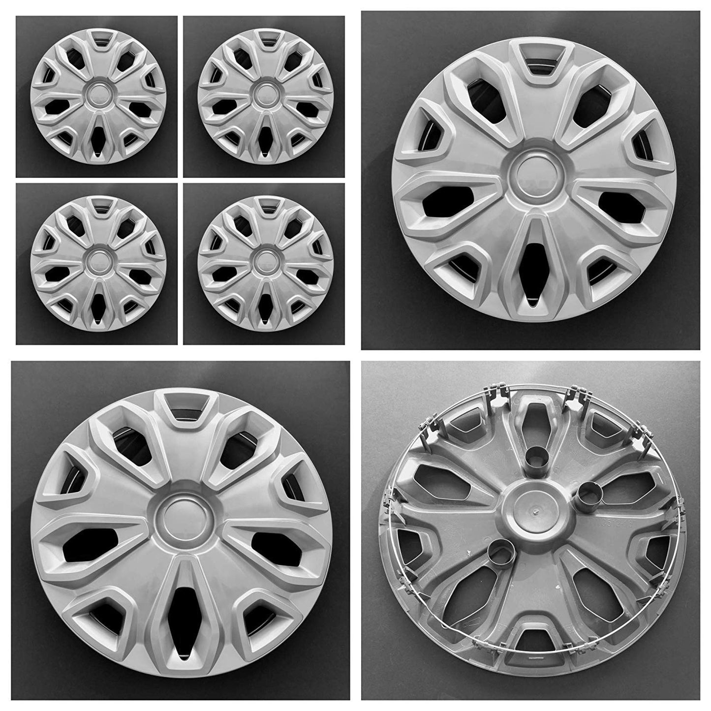 CCI New Wheel Covers Hubcaps Replacements Fits 2014-2019 Ford Transit 150,250 and 350; 16 Inch; 5 Y Spoke; Silver Color; Plastic; Set Of 4; Standard Leg