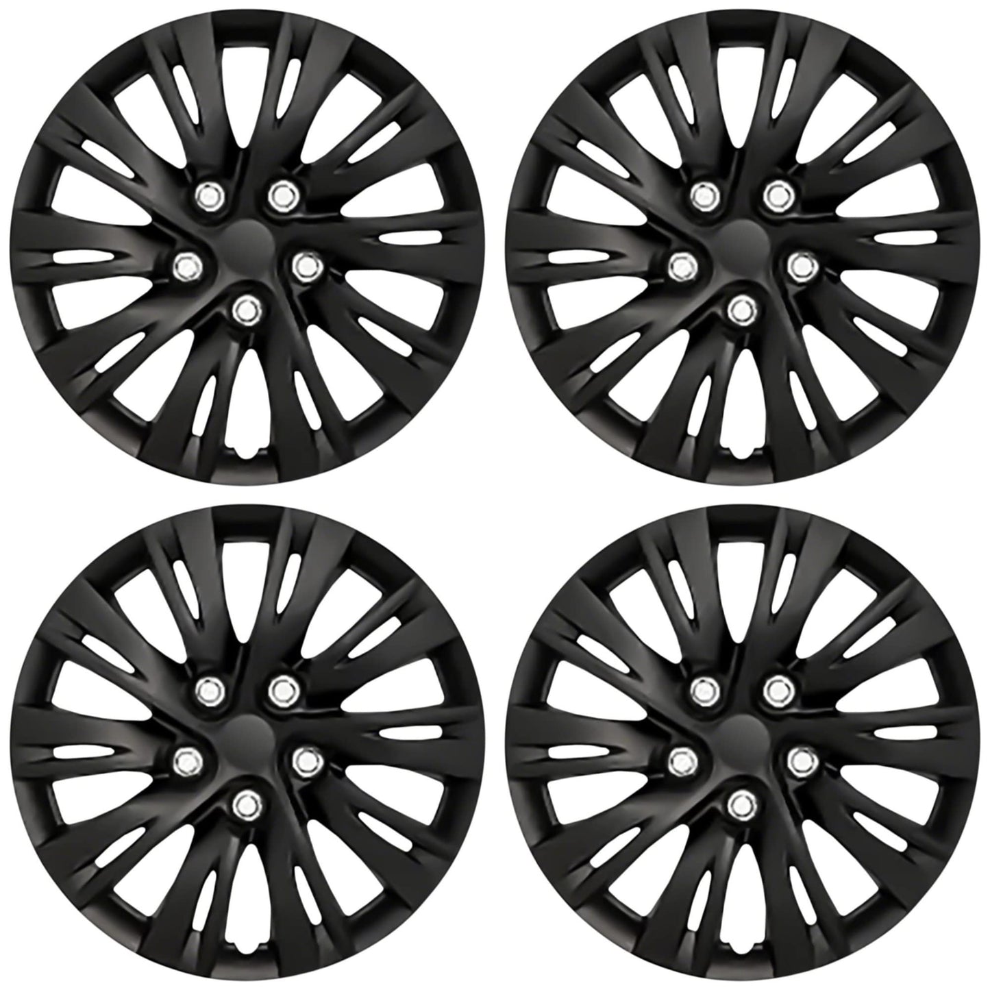 Wheel Covers Hubcaps for 2012-2014 Toyota Camry; 16 Inch; 10 Split Spoke; Gloss Black; Plastic; Set of 4; Standard Leg