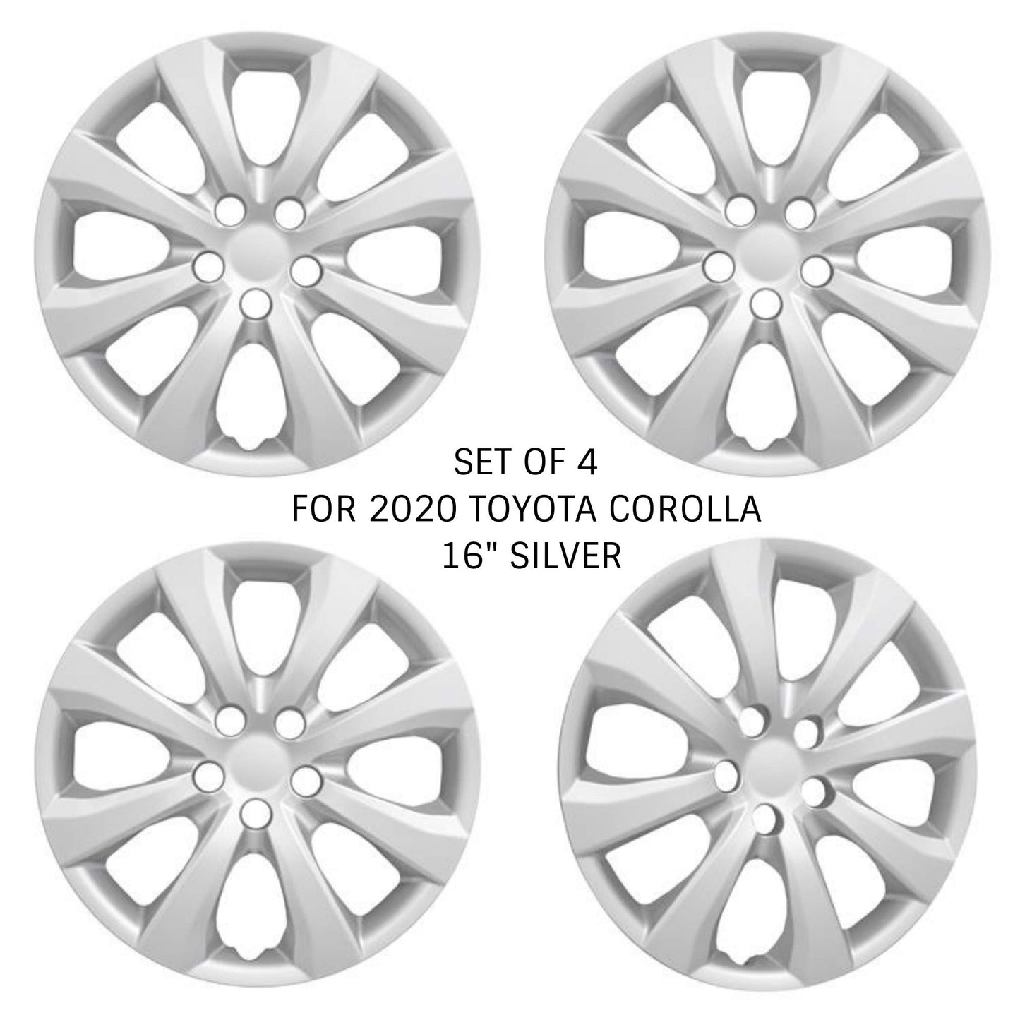 Set of 4 – 16" Wheel Covers Hubcaps for 2020-2025 Toyota Corolla LE | 8-Spoke Silver | Snap-On ABS Replacement | Hollander 61191 | Part # 54216S
