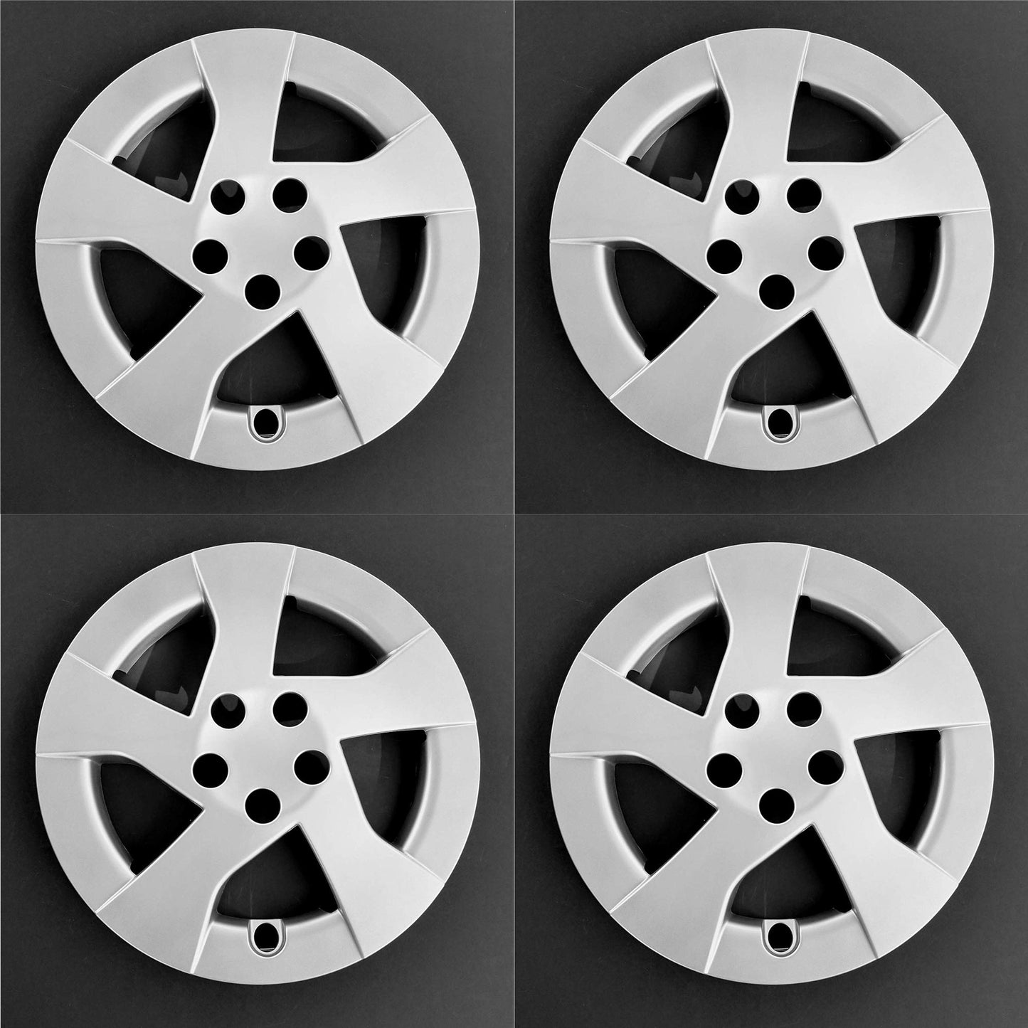 15" Set of 4 Replacement Replica Wheel Covers Hubcaps for 2010–2014 Toyota Prius – 5 Directional Spoke – Silver Painted ABS – Snap-On – Hollander 61156 – Part # 44815S