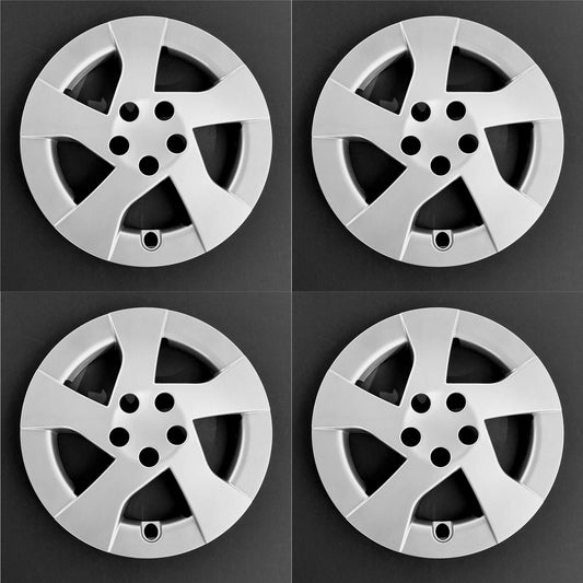 15" Set of 4 Replacement Replica Wheel Covers Hubcaps for 2010–2014 Toyota Prius – 5 Directional Spoke – Silver Painted ABS – Snap-On – Hollander 61156 – Part # 44815S