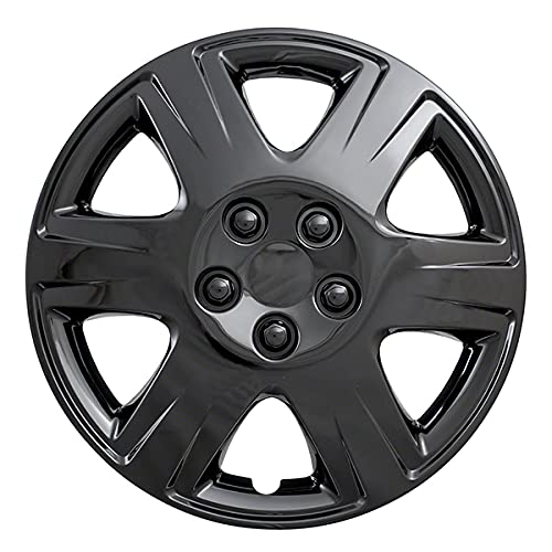 New Wheel Covers Hubcaps Fits 2005-2009 Toyota Corolla; 15 Inch; 6 Spoke; Gloss Black; Plastic; Set of 4; Spring Steel Clip