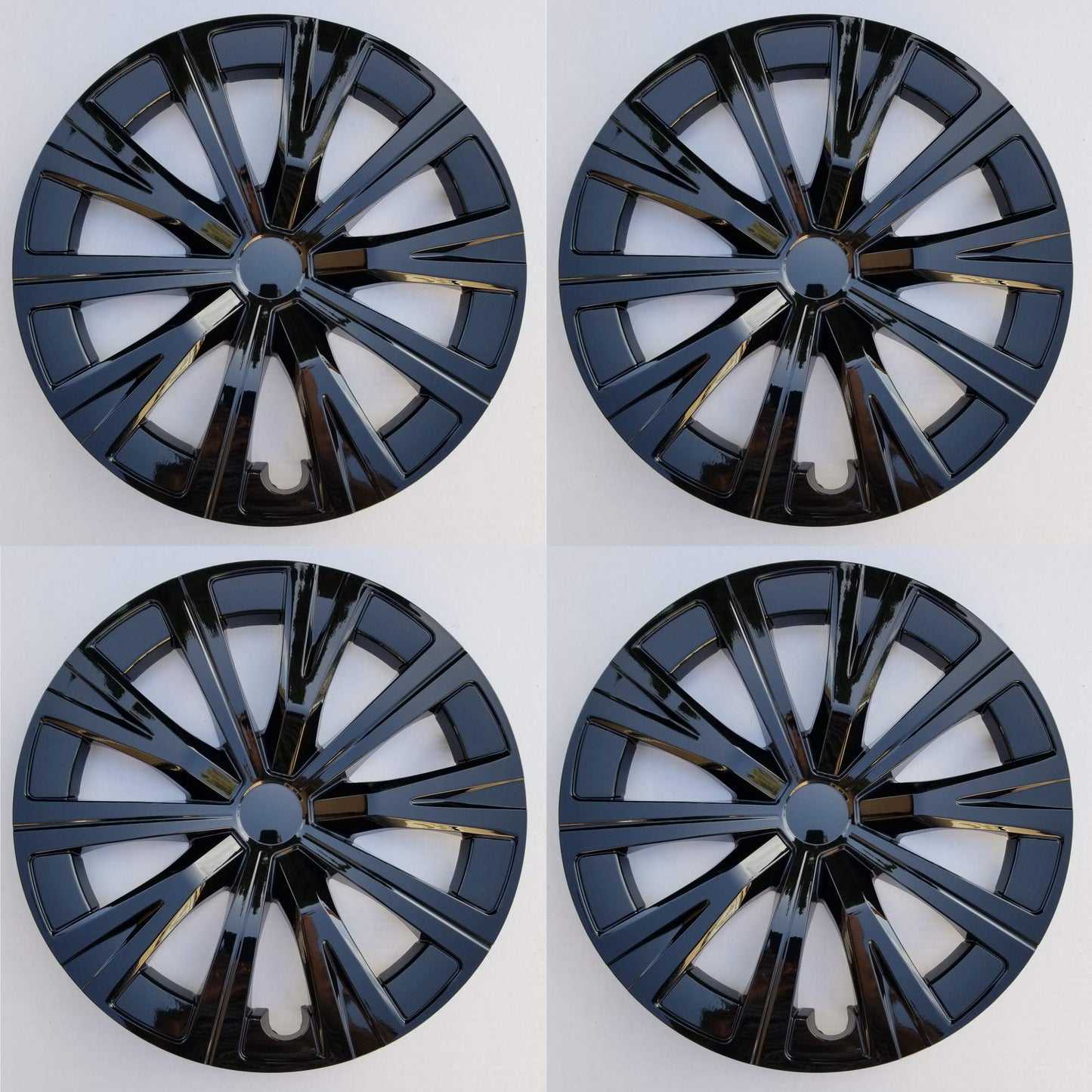 New Wheel Covers Hubcaps Fits 2018-2020 Toyota Camry; 16 Inch; 10 Spoke; Gloss Black; Plastic; Set of 4; Spring Steel Clip