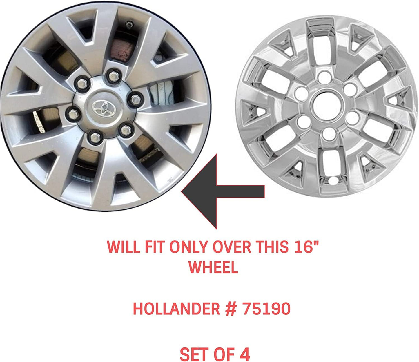 New Wheel Skin Covers Fits 2016-2020 Toyota Tacoma; 16 Inch; 6 V Spoke; Chrome Plated; ABS Plastic; Set of 4