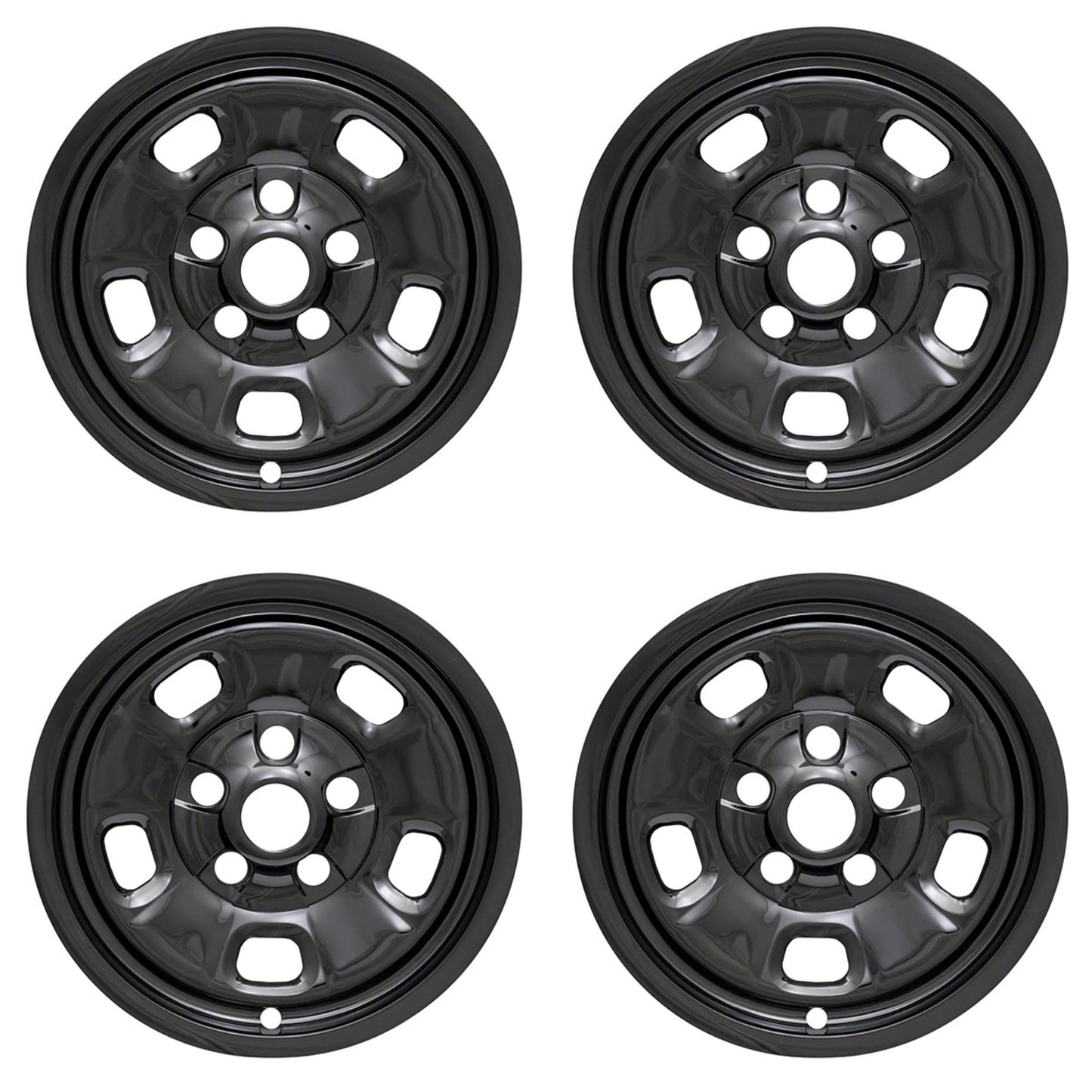 New Wheel Skins Covers Fits 2013-2018 Ram 1500; 17 Inch; 5 Slotted Spoke; Gloss Black; Plastic; Set of 4; Compatible with Steel Wheels