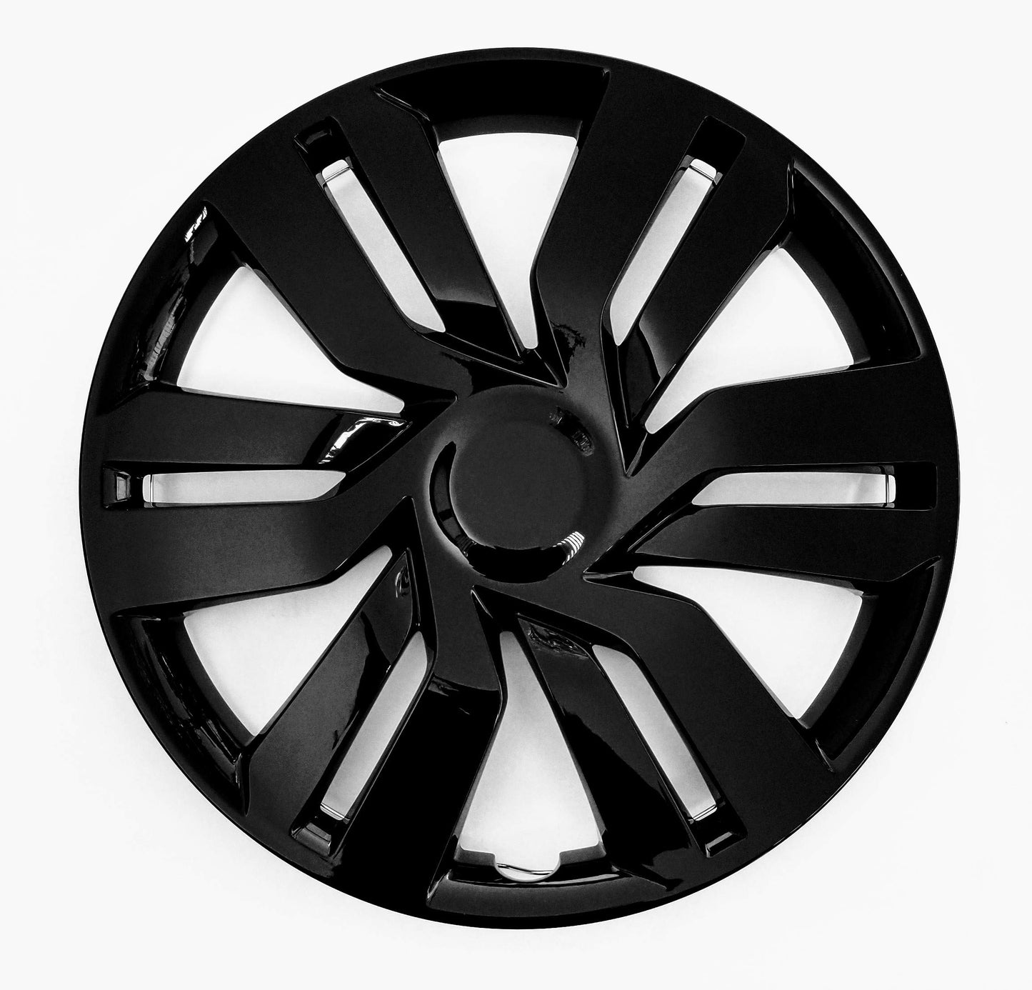 New Wheel Covers Hubcaps Fits 2015-2019 Honda Fit; 15 Inch; 6 Double Spoke; Gloss Black; Plastic; Set of 4