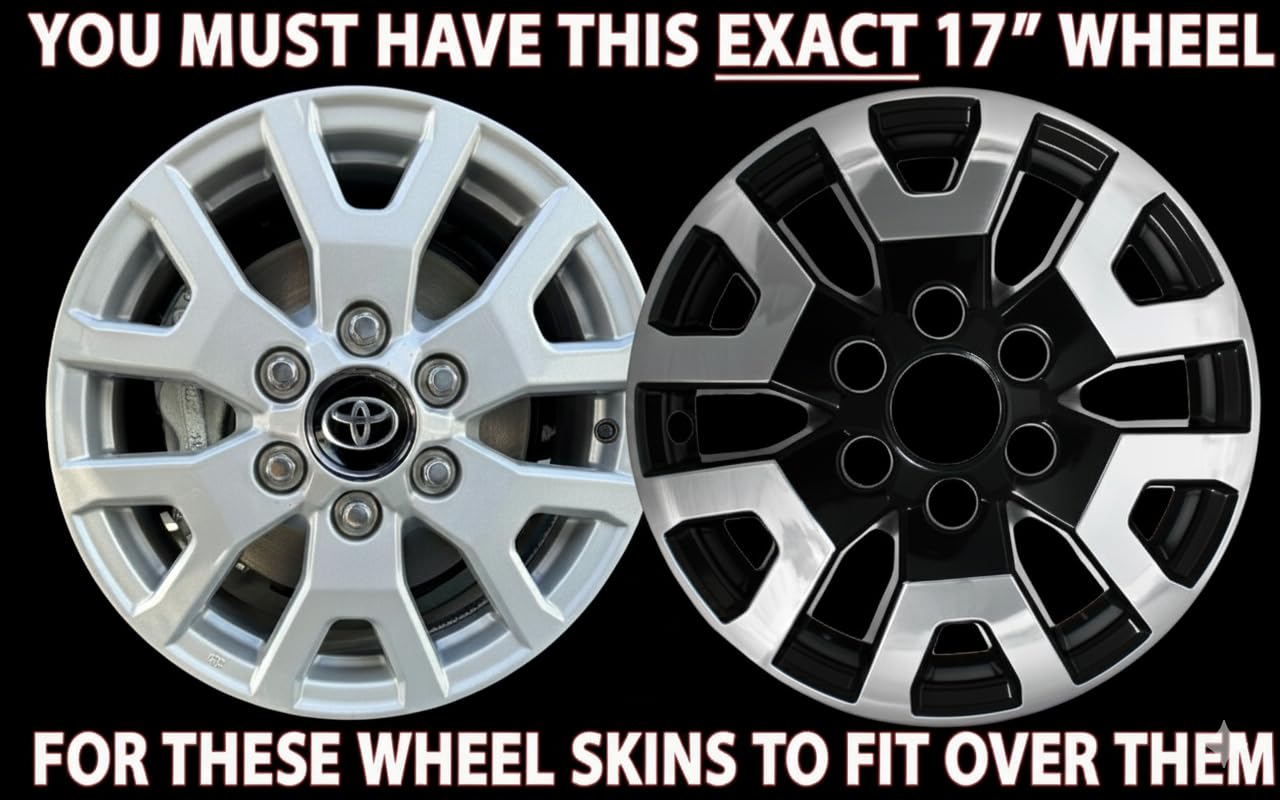 17-Inch Chrome and Black Wheel Skins for 2024-2025 Toyota Tacoma SR5, 4-Piece Rim Covers, Vehicle Specific Fit