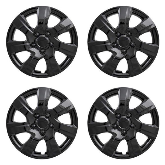 New Wheel Covers Hubcaps Fits 2010-2011 Toyota Camry; 16 Inch; 7 Spoke; Gloss Black; Plastic; Set of 4; Spring Steel Clip; These are not a Bolt-on hubcaps