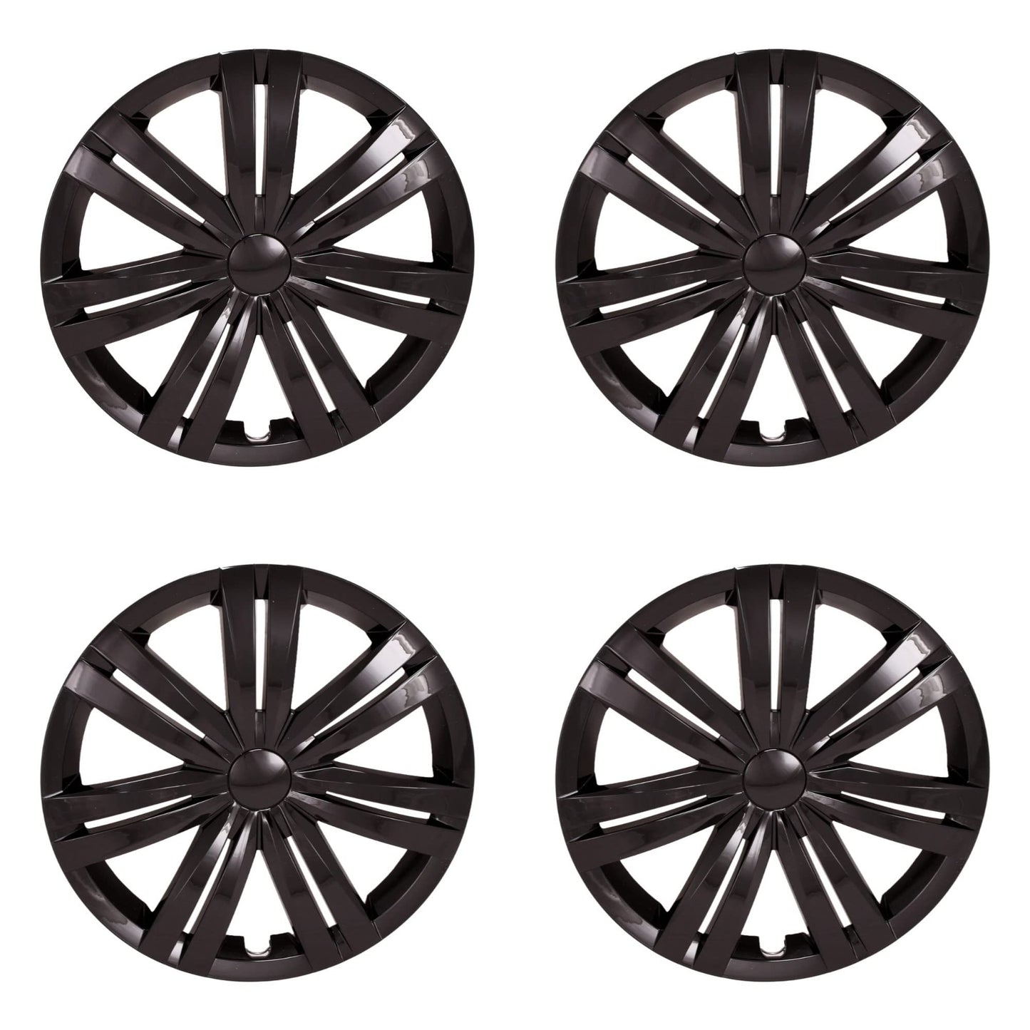 New Wheel Covers Hubcaps Fits 2015-2017 Volkswagen Jetta; 16 Inch; 7 Double Spoke; Painted; Gloss Black; ABS Plastic; Set of 4; Compatible with Steel Wheels