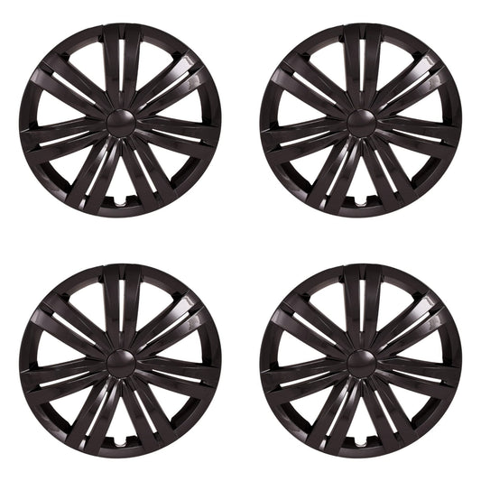 New Wheel Covers Hubcaps Fits 2015-2017 Volkswagen Jetta; 16 Inch; 7 Double Spoke; Painted; Gloss Black; ABS Plastic; Set of 4; Compatible with Steel Wheels