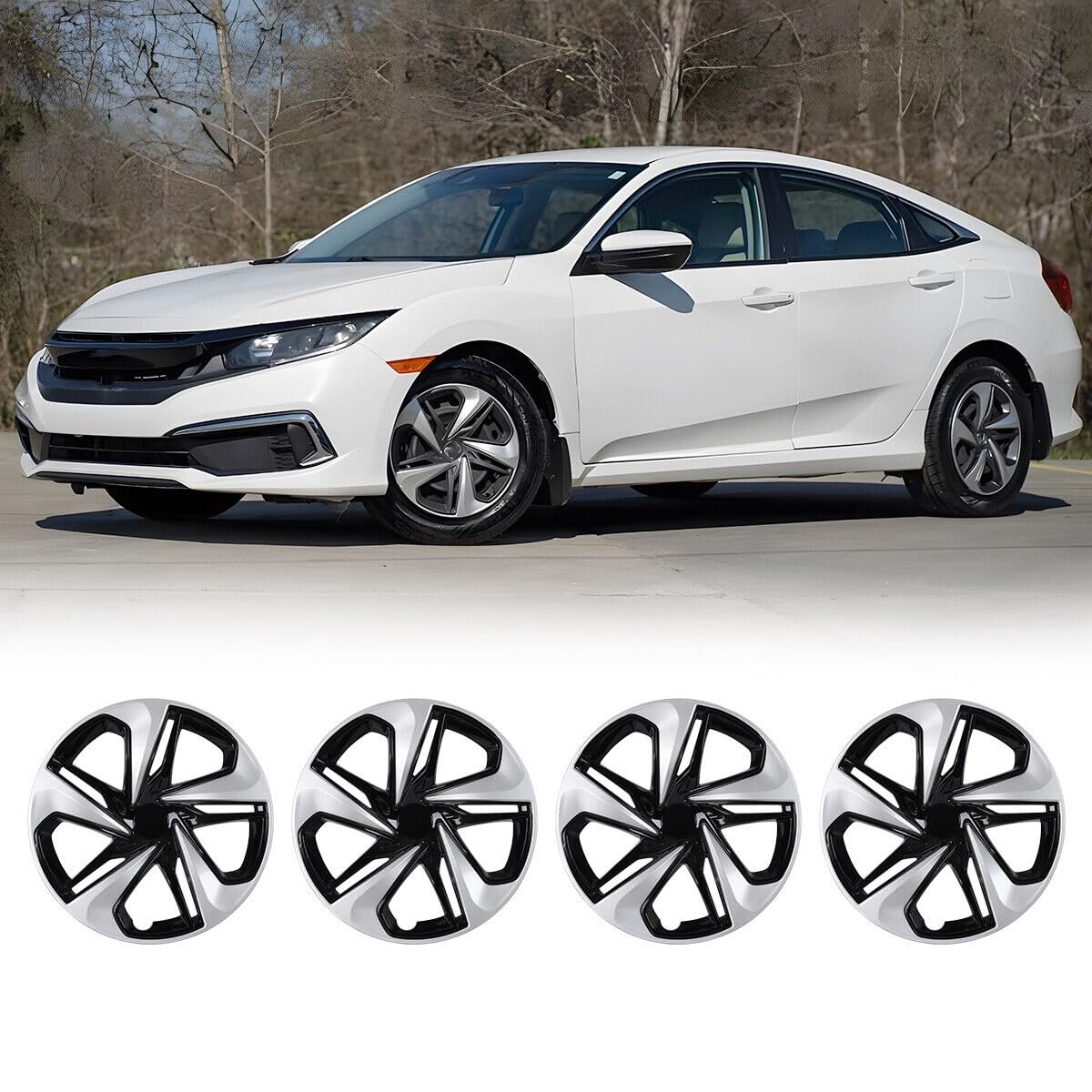 Hubcaps Replica, Replacement for Honda Civic 2019-2021, 16-inch Replica Silver and Charcoal, Wheel Covers (4 Pieces) 55103
