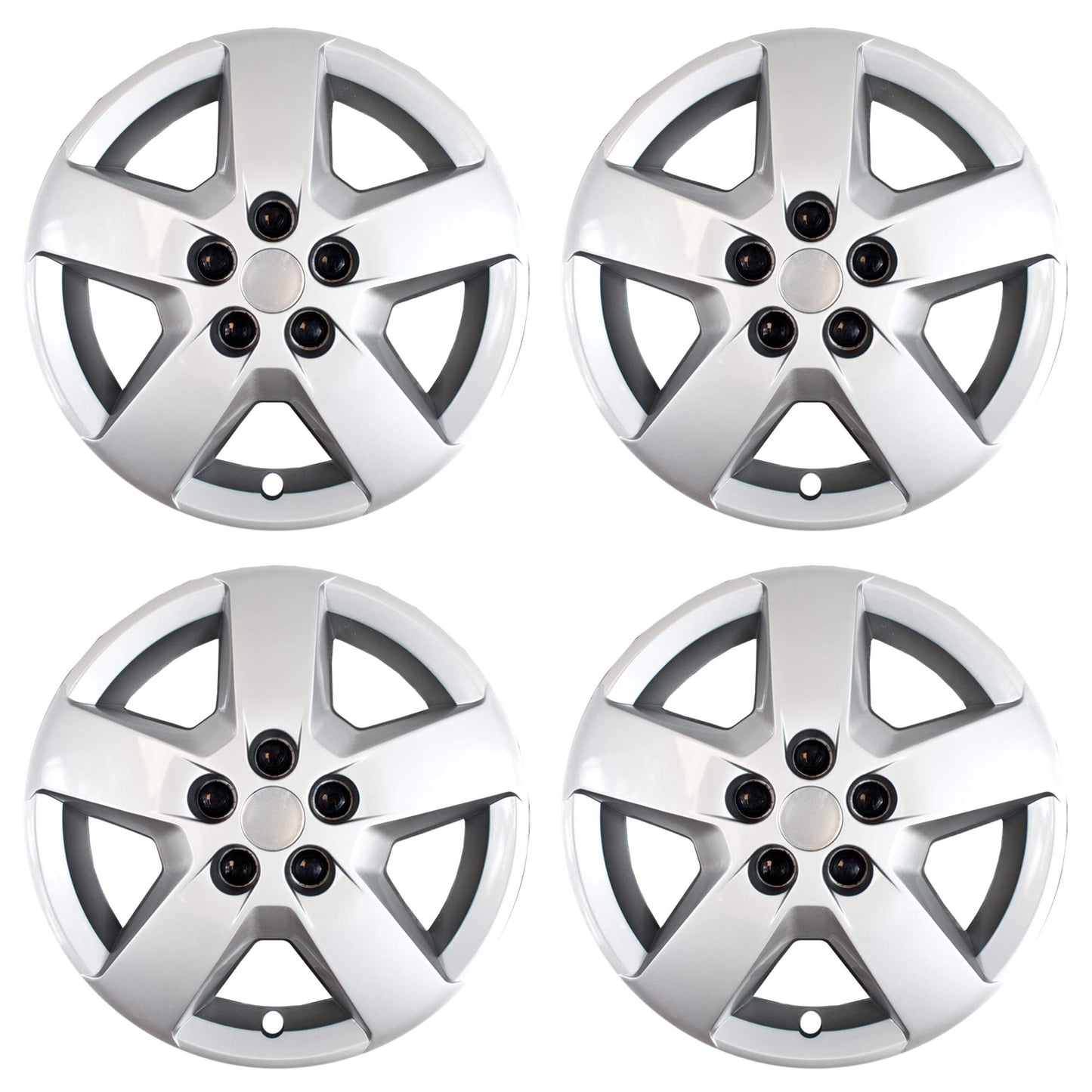 New Wheel Covers Hubcaps Replacements Fits 2008 Chevrolet Malibu / 2007-2011 Chevrolet HHR; 16 Inch; 5 Spoke; Silver Color; Plastic; Set of 4; Lug Covers