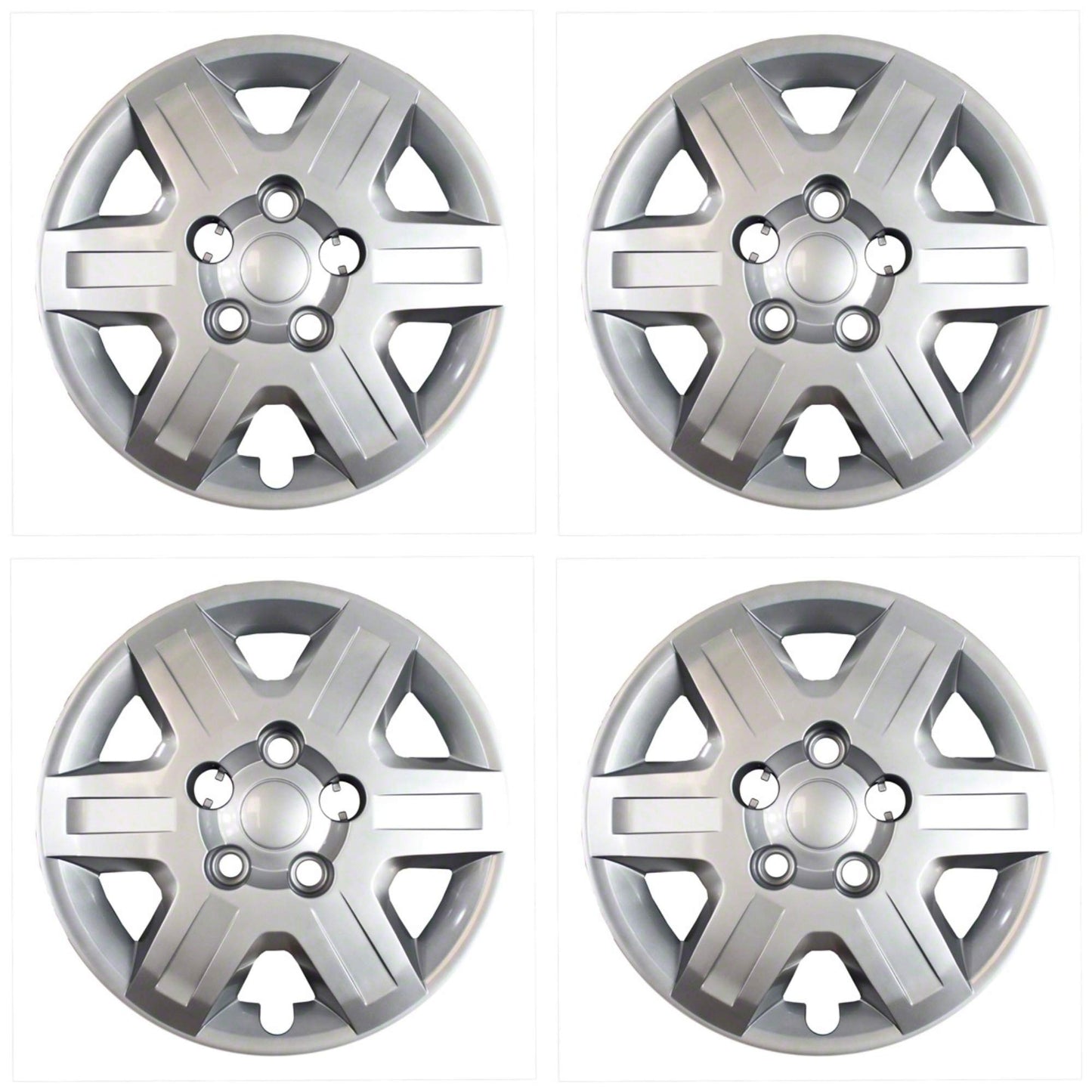 New Wheel Covers Hubcaps Fits 2008-2013 Dodge Grand Caravan; 16 Inch; 6 Spoke; Silver Color; Plastic; Set of 4; Bolt On