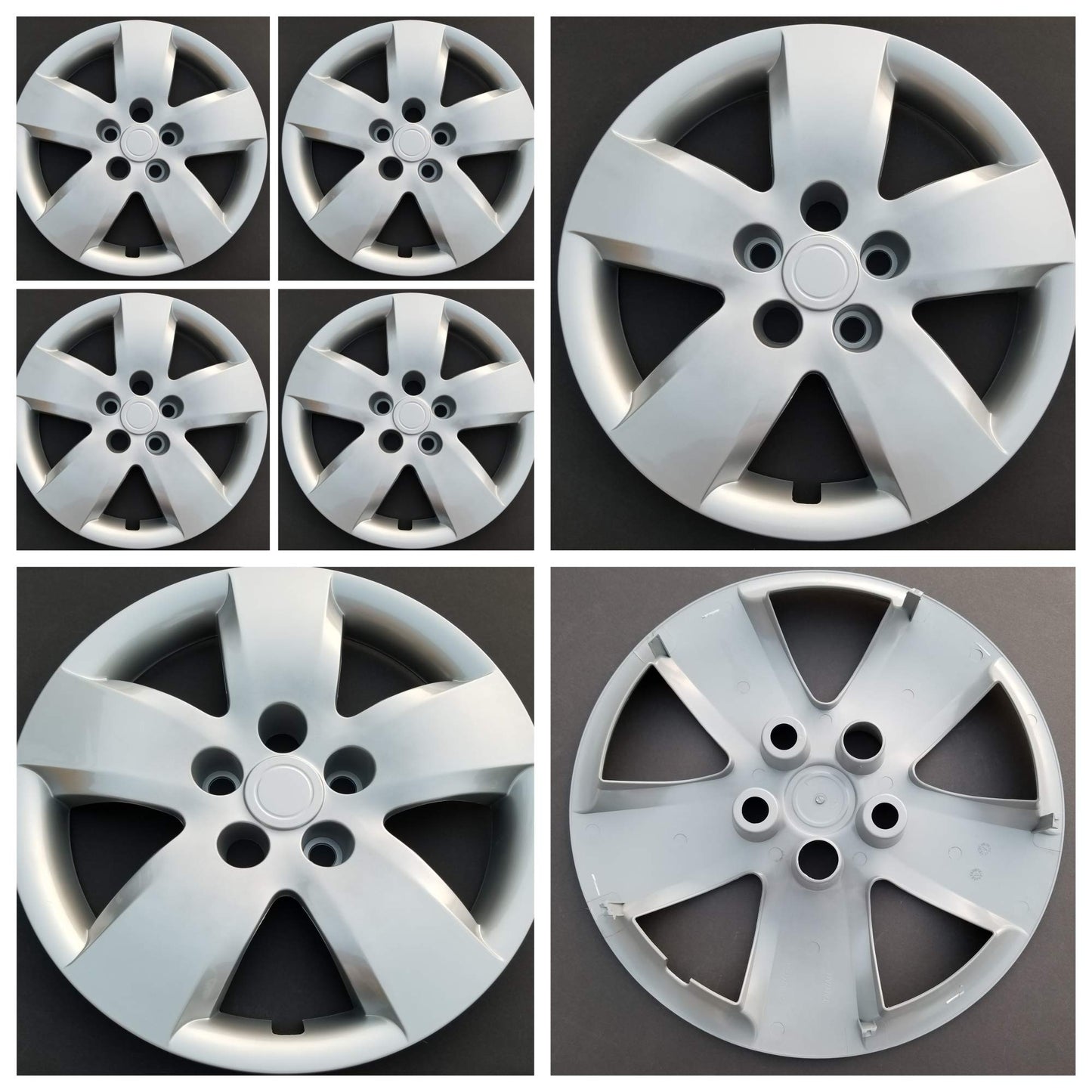 New Wheel Covers Replacements Fits 2007-2008 Nissan Altima; 16 Inch; 5 Spoke; Silver Color; Plastic; Set of 4; Bolt On