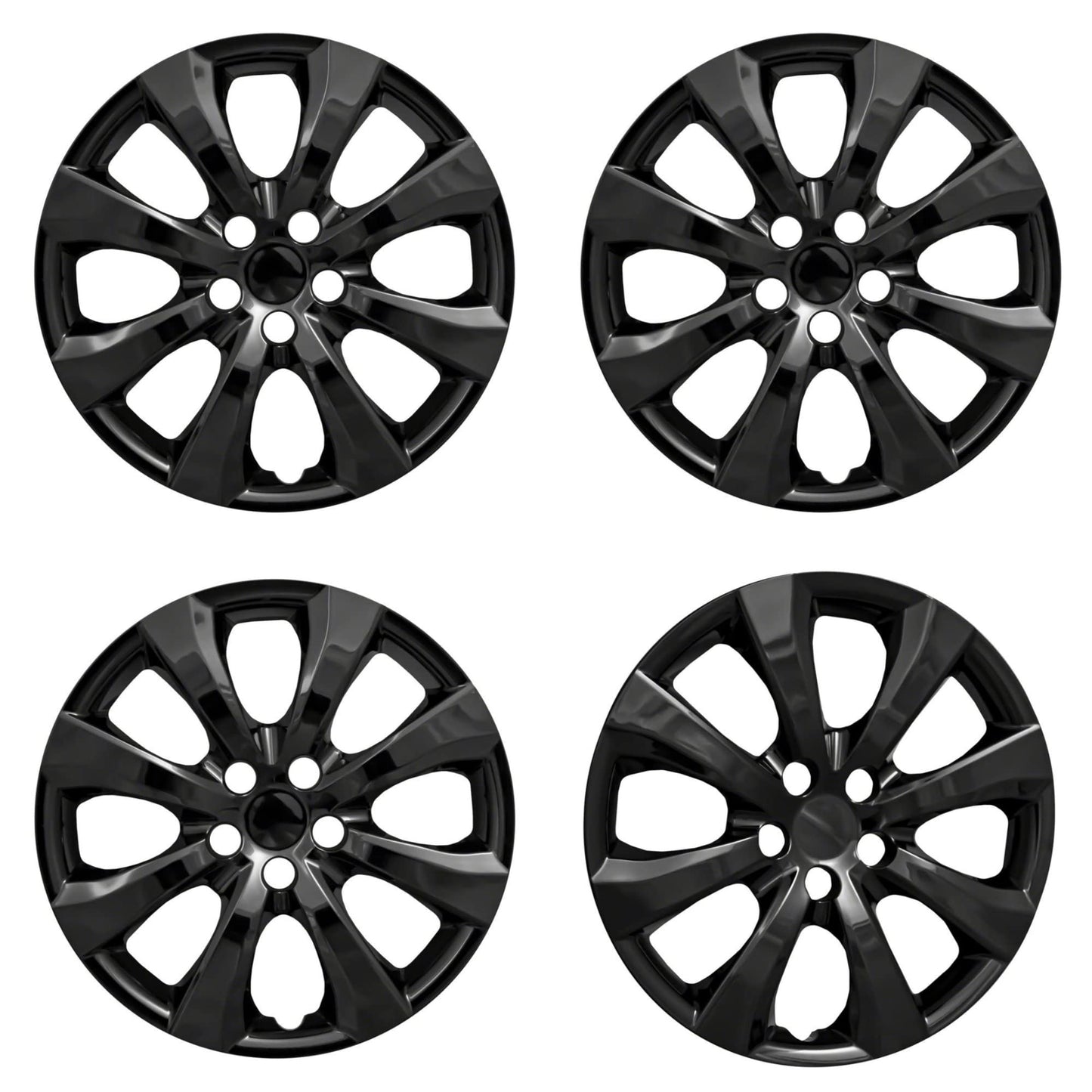 New Wheel Covers Hubcaps Fits 2020 Toyota Corolla; 16 Inch; Eight Spoke; Gloss Black; ABS Plastic; Set of 4; Spring Steel Clip