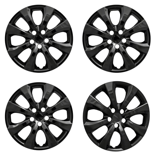 New Wheel Covers Hubcaps Fits 2020 Toyota Corolla; 16 Inch; Eight Spoke; Gloss Black; ABS Plastic; Set of 4; Spring Steel Clip