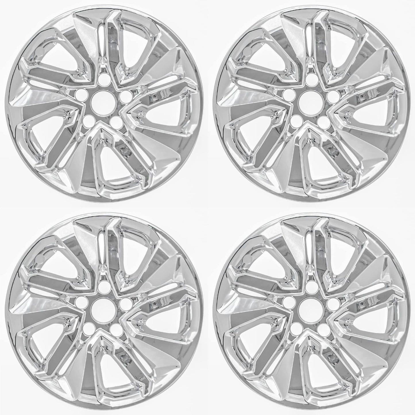 New Wheel Skins Covers Fits 2018-2021 Honda Accord LX; 17 Inch; 5 Split Spoke; Painted; Chrome Plated; Automotive Grade ABS; Set of 4; Fits Over and Into OEM Wheel
