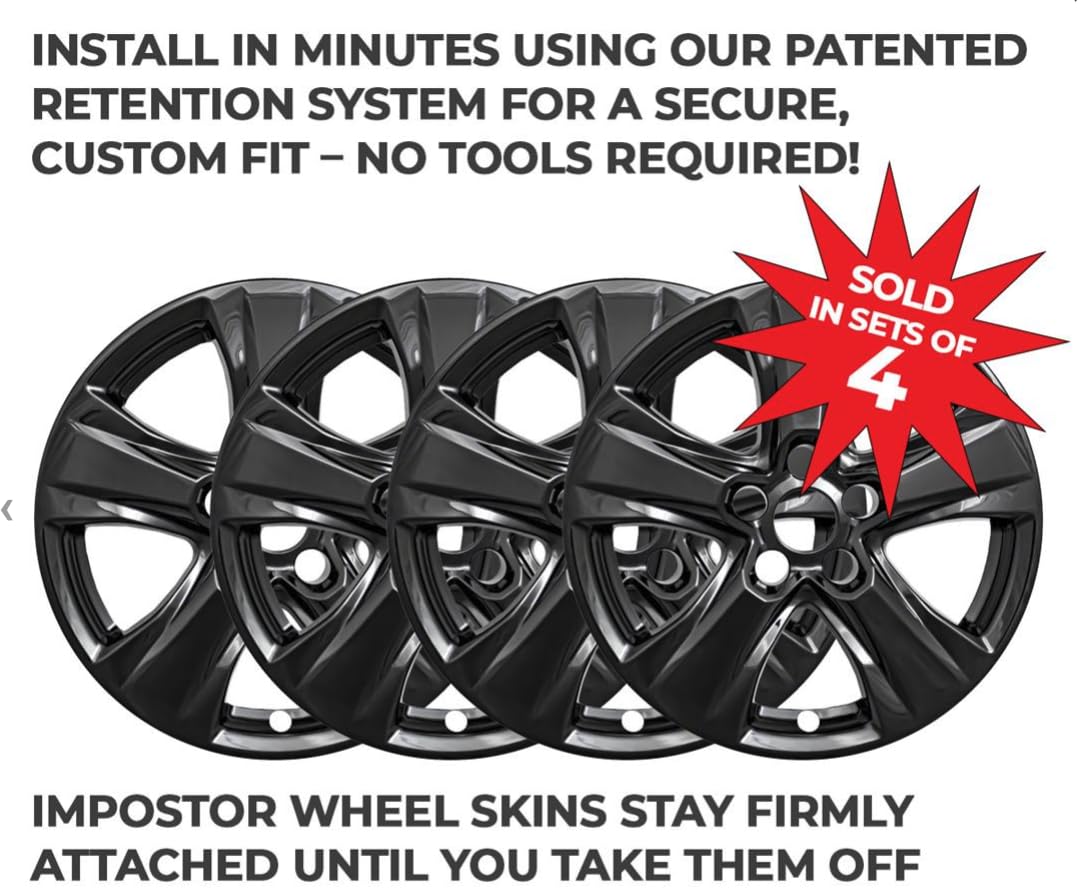 New Wheel Skins Covers Fits 2019-2020 Toyota RAV4; 17 Inch; 5 V Spoke; Gloss Black; Plastic; Set of 4