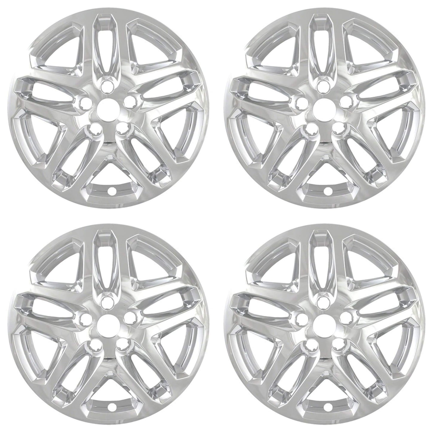 New Wheel Skin Covers Fits 2013-2016 Ford Fusion; 17 Inch; 5 Double Spoke; Chrome Plated; Plastic; Set of 4; Not Compatible with Steel Wheels