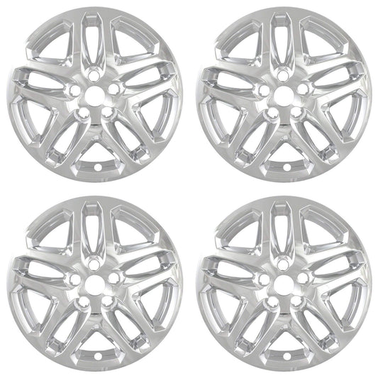 New Wheel Skin Covers Fits 2013-2016 Ford Fusion; 17 Inch; 5 Double Spoke; Chrome Plated; Plastic; Set of 4; Not Compatible with Steel Wheels